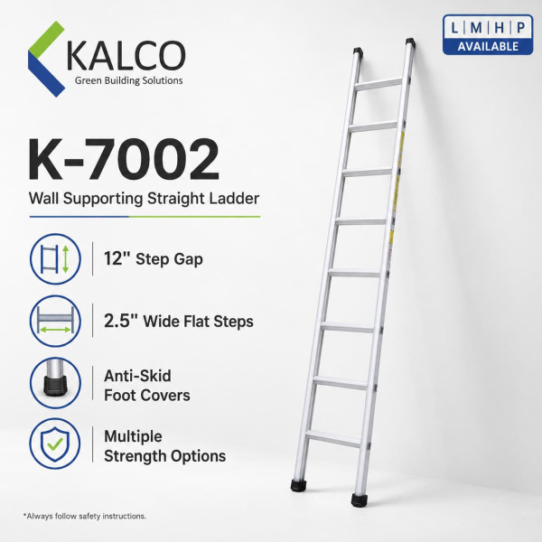 Wall Supporting Straight Aluminium Ladder, Flat Steps, (Model: K-7002)