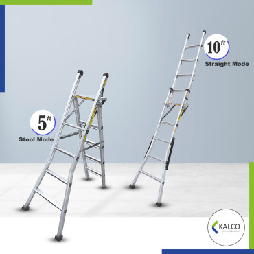 Multipurpose Wall Supporting & Stool Type Foldable Aluminium Ladder, Flat Steps (Model: K-7006, Height: 5ft + 6ft in Medium )