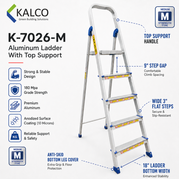 K-7026 Baby Aluminium Ladder, Foldable and Flat Steps, Top handle and Top Metal Plate