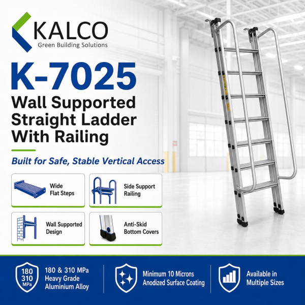 K-7025 Aluminum Side Railing Ladder with Hook, Wide Step